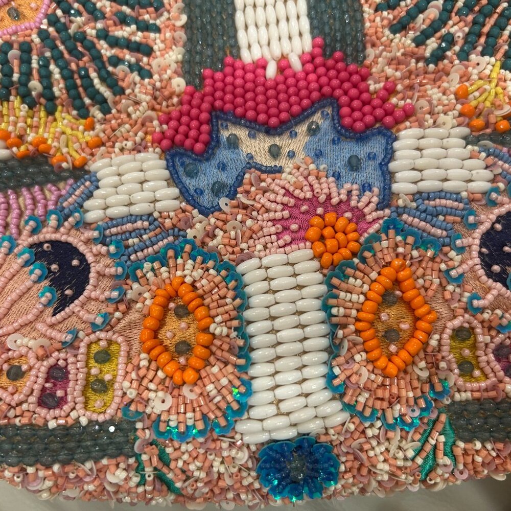 Handcrafted in India Beaded Bag Vibrant Colorful Flower Design Handbag NWT - Picture 5 of 5